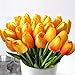 StillCool Artificial Flowers Tulip 12pc/Set Pu Stunning Holland Mini Tulip Real Touch Wedding Flower Artificial Flowers Latex Plants for Party Home Hotel Event Decoration (Orange)