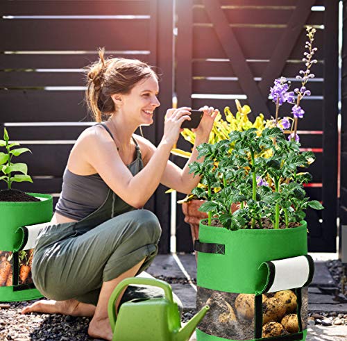 CAVEEN Potato Grow Bags, 2 Pack 10 Gallon Plant Growing Bags with Flap and Handles for Potato Tomato Carrot Onion
