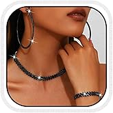 Unicra Black Jewelry Sets Rhinestone Necklace Hoop Earrings Bracelet Set Prom Formal Sparkly Costume Jewelry Sets for Women