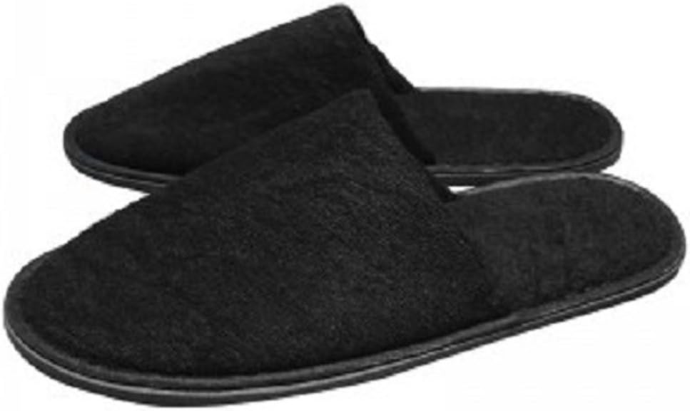 RPT - Black Towelling Closed Toe Slippers