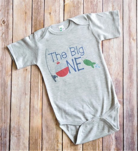 First Birthday Outfit - 12 to 18 Month Gray - The Big One - Fishing Theme