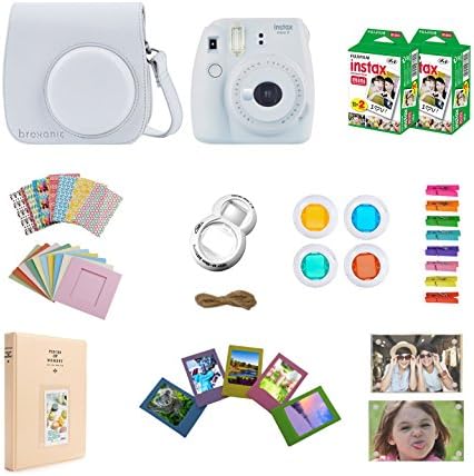 Fujifilm Instax Mini 9 Instant Camera - WHITE + Accessories Bundle Includes; Carrying Case, Acrylic Magnetic Picture Frames, Album, Selfie Lens, Frames and Stickers + MORE