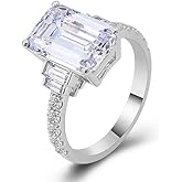 ENDLESSNESS & ETERNITY 4ct Large Emerald Cut Half Eternity CZs Simulated Diamond 14K Gold Plated Wedding Band Ring Engagement Bridal Ring Statement Ring