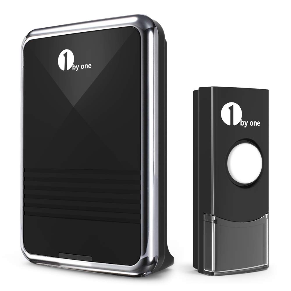 1byone Easy Chime Wireless Doorbell Door Chime Kit with CD Quality Sound and LED Flash 36 Melodies to Choose, Black