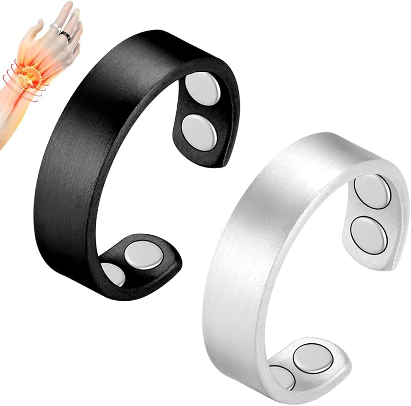 Vicmag 4X Strength Magnetic Copper Ring for Women 2 Pack Black Silver