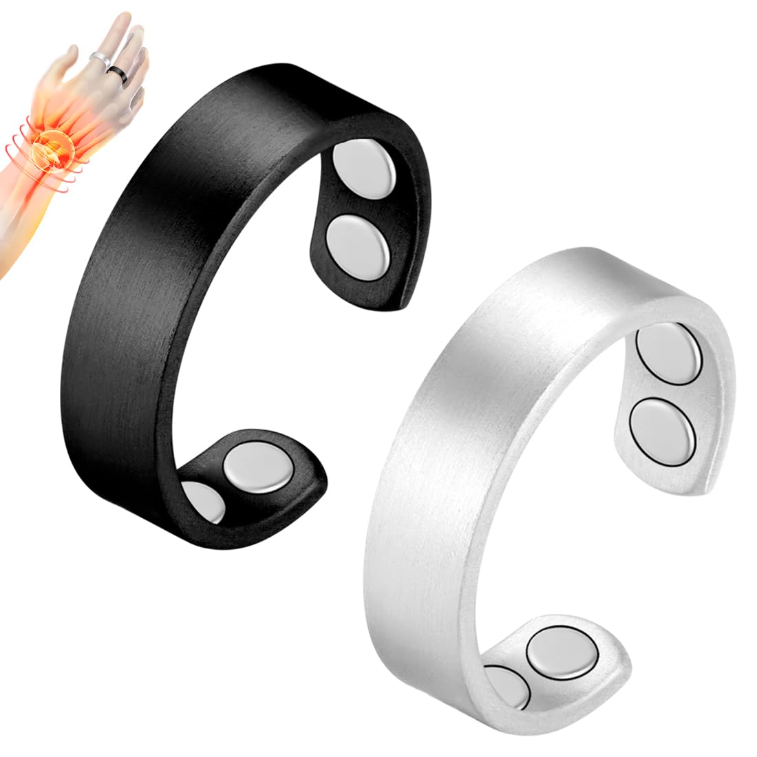 Vicmag 4X Strength Magnetic Copper Rings for Women Magnet Rings with 4X 3500 Gauss Magnets 100% Solid Pure Copper Adjustable with Jewelry Gift Box 2PCS (Black & Silver)