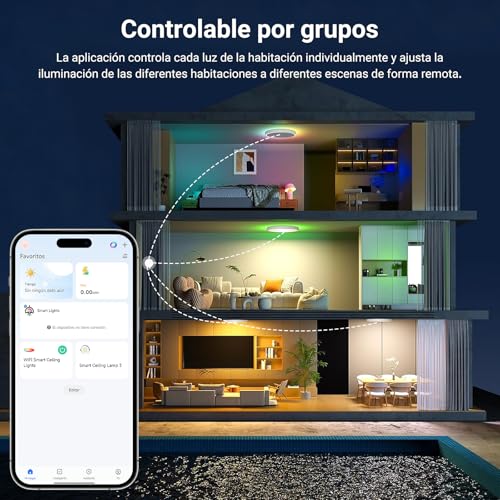 ET EASYTAO Lampara de Techo, Lampara Led Inteligente Wifi, Lámpara Alexa con Retroiluminación RGBIC, Control Remoto y Smart Life APP, 30cm, 24W, 2200LM, Ultradelgado