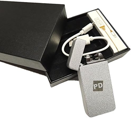 USB Rechargeable Electronic Lighter, Double Arc Flameless Plasma Lighter, Electric, Windproof, 100,000+ lights (Silver) | By PD Lighters