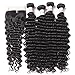 4 Bundles Brazilian Deep Wave Human Hair With Closure Unprocessed Virgin Hair Extesion Deep Curly Remy Hair With Lace Closure Middle Part Natural Color (22 24 26 28+18 Lace Closure)