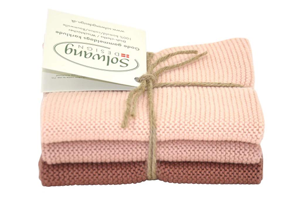 Solwang Cleaning Cloths Set of 3 Knitted Cotton Wipes (Peach Combination)