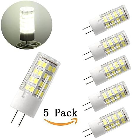 G8 led light bulb 4W 120V Dimmable, G8 Bi-pin Base, Daylight 6000K ,T4 G8 gy8.6 Bi-pin base Xenon JCD type led halogen g8 bulb replacement 35W to 45W equivalen(pack of 5)