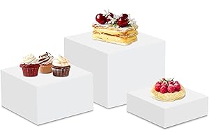 onvvippiv Buffet Risers Set of 3 , Food Display Stands for Party, Acrylic Cube Nesting Risers Stands with Hollow Bottoms, wedding cake stand White