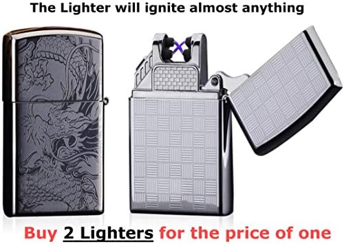 USB Lighter 2 Pack - Dual Arc Electronic Lighter - Electric Plasma Lighter - Tesla Coil Rechargeable Cigarette - Windproof Flameless Butane Free Airport Safe - Perfect Gift FIRELUXOR (Black, Silver)