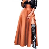 Lexiart Womens High Waisted Sexy Pu Leather Vintage High Split A-Line Swing Long Skirt with Pockets