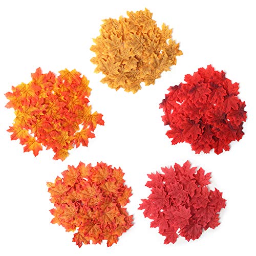 DomeStar Aritificial Maple Leaves, 500PCS 3 Inch Silk Fall Leaves Faux Autumn Leaves Assorted Fall Leaves for Halloween Thanksgiving Decorations