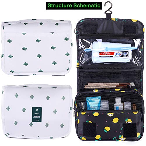 LAKIBOLE Toiletry Bag Multifunction Cosmetic Bag Portable Makeup Pouch Waterproof Travel Hanging Organizer Bag for Women Girls (Cactus&White)