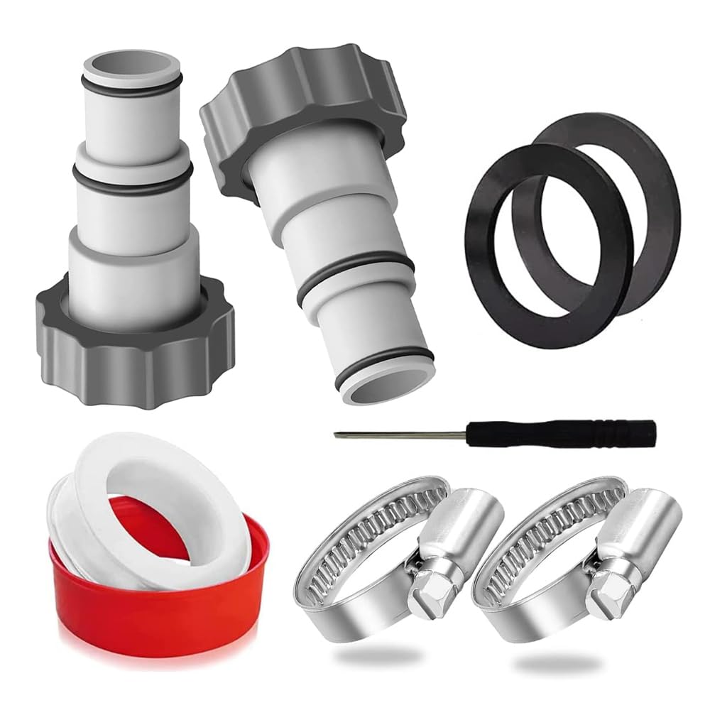 Hose Adapter for Pump, Pack of 2 Hose Adapters Pool, Pool Hose 32-38 mm Connector Hose Clamps Adapter for Pumps with Thread Connection and Piston Valve