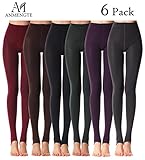 Anmengte Winter Womens 6 Pack Warm Stretchy Elastics Leggings, (Green, Purple, Red, Brown, Navy, Grey), One Size