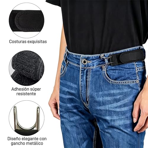 Tuzkevla 2 Piezas Cinturón sin Hebilla para Hombre y Mujer, Cinturón Elástico Hombre Ajustable con Gancho, Cintura Invisible para Trabajo Ocio Exterior