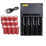 CR123A Rechargeable Battery And 4-Slots Universal Battery Charger, Veeki 16340 RCR123A 3.7V 650mAh Protected Li-ion 16340 Batteries 8Packs for High Drain Device (12 Battery+4S Charger)