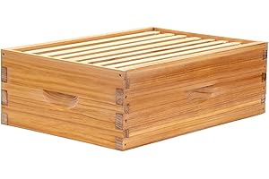 Honey Lake 8 Frame Beehive Medium Super Box, Langstroth Beeswax Coated Bee Hive Super Box with Frames and Waxed Foundations for Beginners Beekeepers (Unassembled)