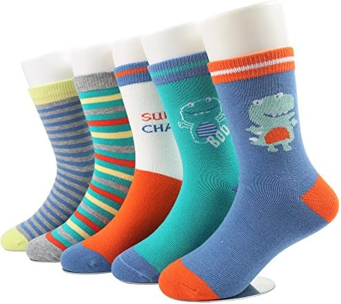 SUNBVE Little Kids Boys' 5 Pack Little Chappy Soft Cotton Crew Sock