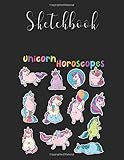 Sketchbook: Unicorn Horoscopes Lovers Short Sleeve Unicorn Beautiful Set Unlined Pages Notebook White Paper Blank Journal with Black Cover Marble ... for Kids or Men and Women Kawaii Cute Unicorn
