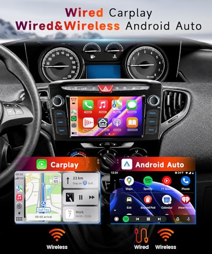 Hodozzy Carplay Car Radio for Lancia Ypsilon 2012-2020, 7 Inch Screen In-Cell Stereo Bluetooth 5.0 with Android Auto/EQ/GPS/Wifi/RDS/USB/SWC+Rear Camera