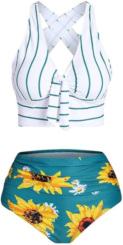 Women Push-Up Padded Plus Size Overlay Sunflower Print Bikini Swimsuit Women Swimsuit Fashion 2020