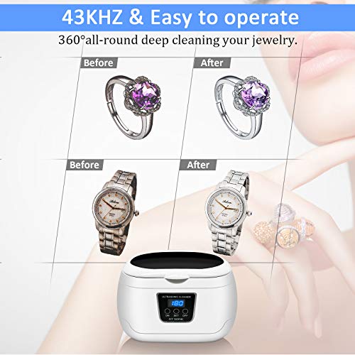 Ultrasonic Cleaner, Professional Ultrasonic Jewelry Cleaner 20 Ounces(600ML) with Five Digital Timer, Watch Holder,Cleaning Basket, SUS Tank for Cleaning Eyeglasses, Ring,Watches, Dentures