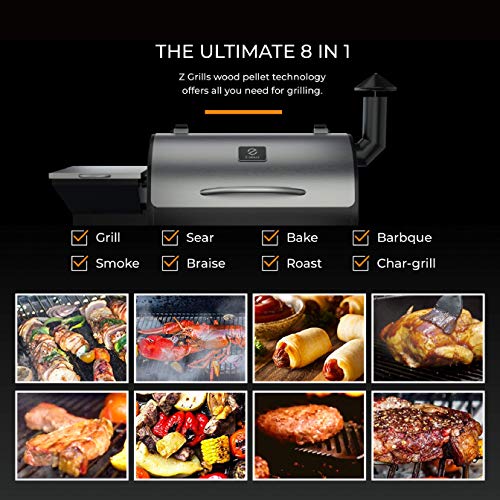 Z Grills ZPG-700E 2019 New Model Wood Pellet Grill & Smoker, 8 in 1 BBQ Grill Auto Temperature Control 700 sq inch Cooking Area Silver & Black Cover Included - Thumbnail 2