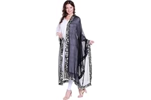 Arts Of India Women's Black Chiffon Dupatta with Mirror work lace.
