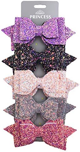 Cozywind Hair Bows for Girls Glitter Baby Hair Clips 5 Inch Hair Barrettes Set Boutique Kids Hair Accessories for Toddler (B)