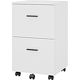 Panana 2 Drawer Mobile File Cabinet, Wood Rolling Filing Cabinet Printer Stand Under Desk Storage Organizer Fits Letter Size File Folders for Home Office (White)