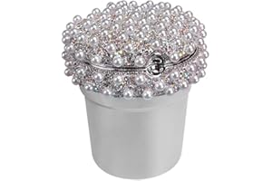 IKASUS Pearls Inlaid Car Ashtray, Portable Car Ashtray with Lid and LED Light Crystal Car Accessories Windproof Trash Can Car Interior Decoration for Car Vehicles Home Office (Silver)