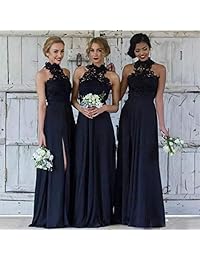 Vestido largo de gasa con cuello halter, para dama de honor, para playa, boda