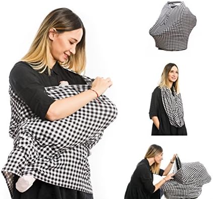 Stretchy Multi-Use Nursing Cover for Breastfeeding, Car Seat Canopy, High Chair, Shopping Cart, Stroller Cover, Infinity Scarf (Plaid)