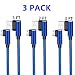 Micro USB 2.0 Android Cable, DECVO Right Angled Fast Charging Cord 90 Degree Reversible One-Sided Micro Connector Braid Compatible with Sumsung Galaxy, Nexus, LG, Motorola More -Blue (3 Pack 3 FT)