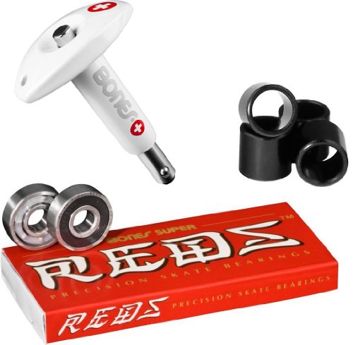 Bones Super Reds Bearings, 8 Pack set With Puller Tool & FRE