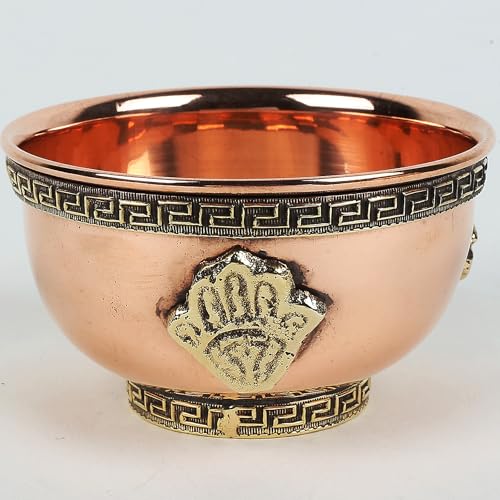 Indian Consigners 3-Inch Copper Offering Bowl with Hamsa Hand – Small Decorative Brass Altar Bowl for Smudging, Rituals, Witchcraft & Spiritual Decor