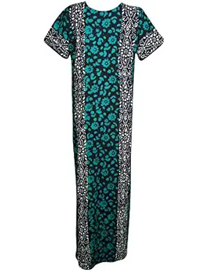 Womens Caftan Nightgown Cotton Batik Print Button Front Casual Kaftan Maxi Dress L