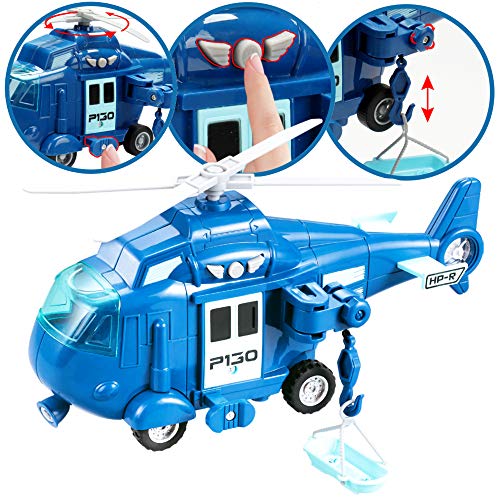 Friction Powered Push and Go Truck Toy - Action City Vehicle Play Set Police Car, Garbage Truck, Construction & Emergency Helicopter Toys for Kids, Boys Ages 2 3 4 5 + Push & Pull w/ Lights & Sounds - Thumbnail 4