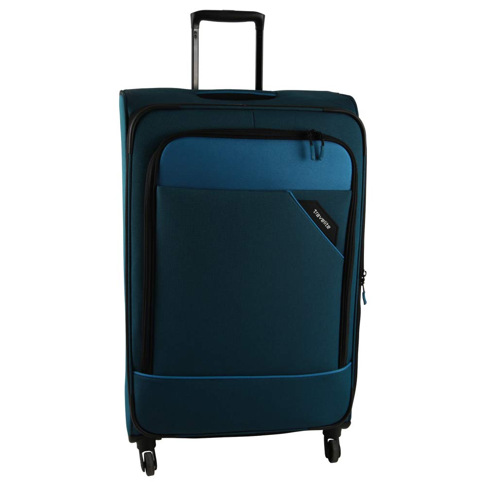 paklite travel suitcase 4 wheels, soft shell wheeled expandable suitcase large, DERBY, trolley with expansion fold, TSA lock, 77 cm, 102 - 115 liters