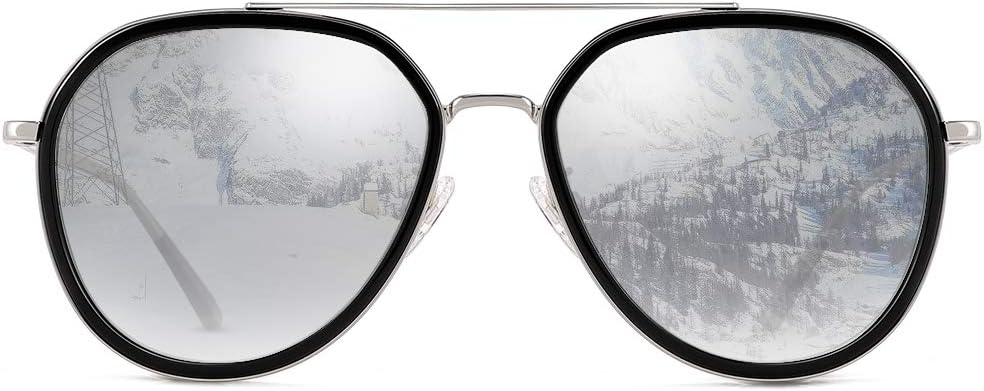 Fashion Polarized Sunglasses for Women-PARZIN Cat Eye Mirrored Flat Lenses Metal Frame UV400 100% Blocking travel Round Sun Glasses with case