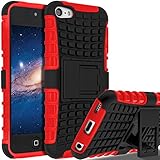iPod Touch 7 Case,iPod Touch 6 Case,iPod Touch 5 Case, SLMY(TM) Heavy Duty Dual Layer Shockproof Hybrid Rugged Cover Case with Built-in Kickstand for Apple iPod Touch 5 / 6 / 7 Red