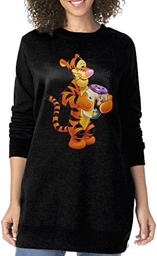 AOA Cool Transparent Tigger The Cartoon Show Women's Round Collar Long Hoodies XL Black