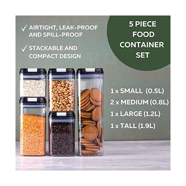 Airtight-Food-Storage-Container-Set--5pcs-Storage-Jars-with-Airtight-Lids-Perfect-Kitchen-Storage-Organisation-Solution-for-Pantry-Kitchen-Cupboards-Easy-to-Open-and-Stackable--by-Nuovva nuovva Airtight Food Storage Container Set – 5pcs Storage Jars with Airtight Lids, Perfect Kitchen Storage…