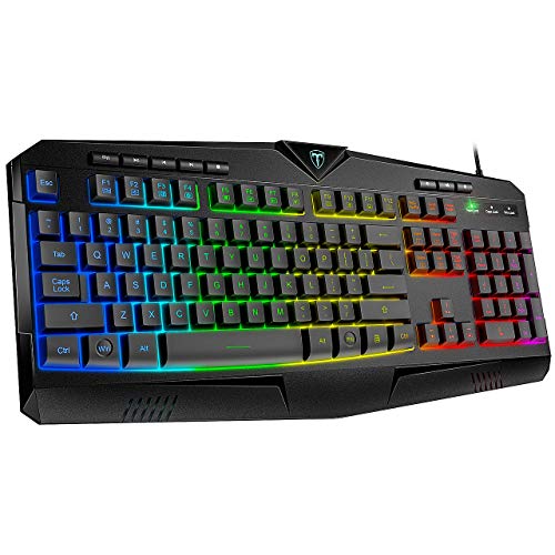 PICTEK RGB Gaming Keyboard USB Wired Keyboard, Crater Architecture Backlit Computer Keyboard with 8 Independent Multimedia Keys, 25 Keys Anti-ghosting, Splash-Proof, Ideal for PC/Mac Game, Black