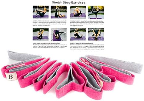 ECHAIN Yoga Stretch Strap 12 Loops Physical Therapy Multi-Grip Pilates Stretching Belt -Workout Instruction Included