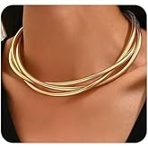 Uarein Chunky Gold Statement Choker Neckalce for Women Layered Snakebone Chain Collar Necklace Twist Wrap Stainless Steel Choker Punk Aesthetic Jewelry Gifts